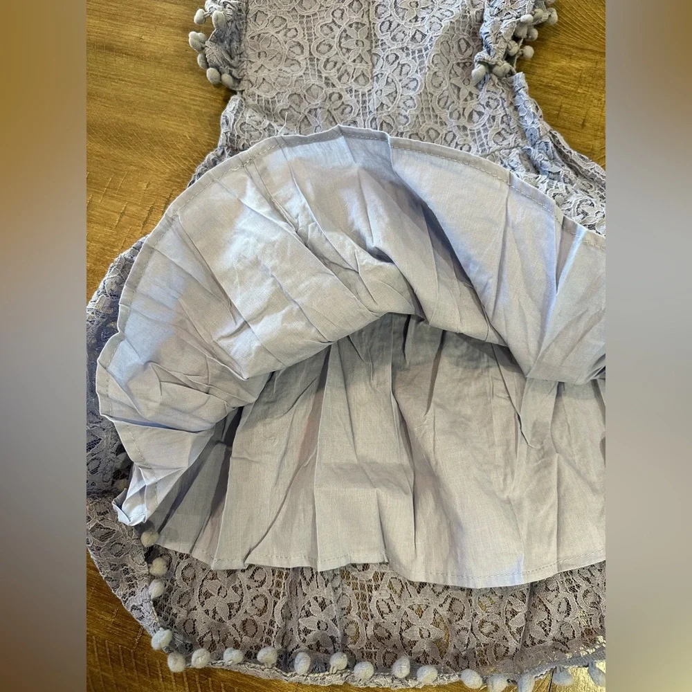 NWT 2 Bunnies Little Girls Sky Blue Sunflower Lace Pom Pom Ruffle Dress Size 5